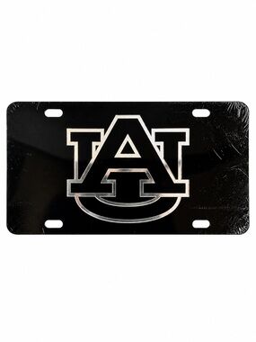 NEW Auburn Tigers AU Black Silver Mirrored Acrylic License Plate Car Tag
